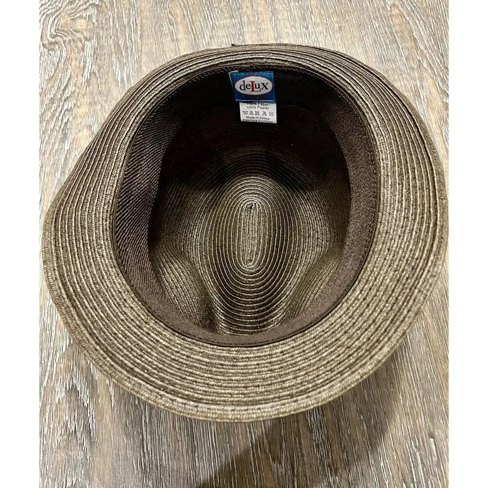 Vintage Men’s 100% Paper Straw Brown Fedora Ribbon One‎ Size